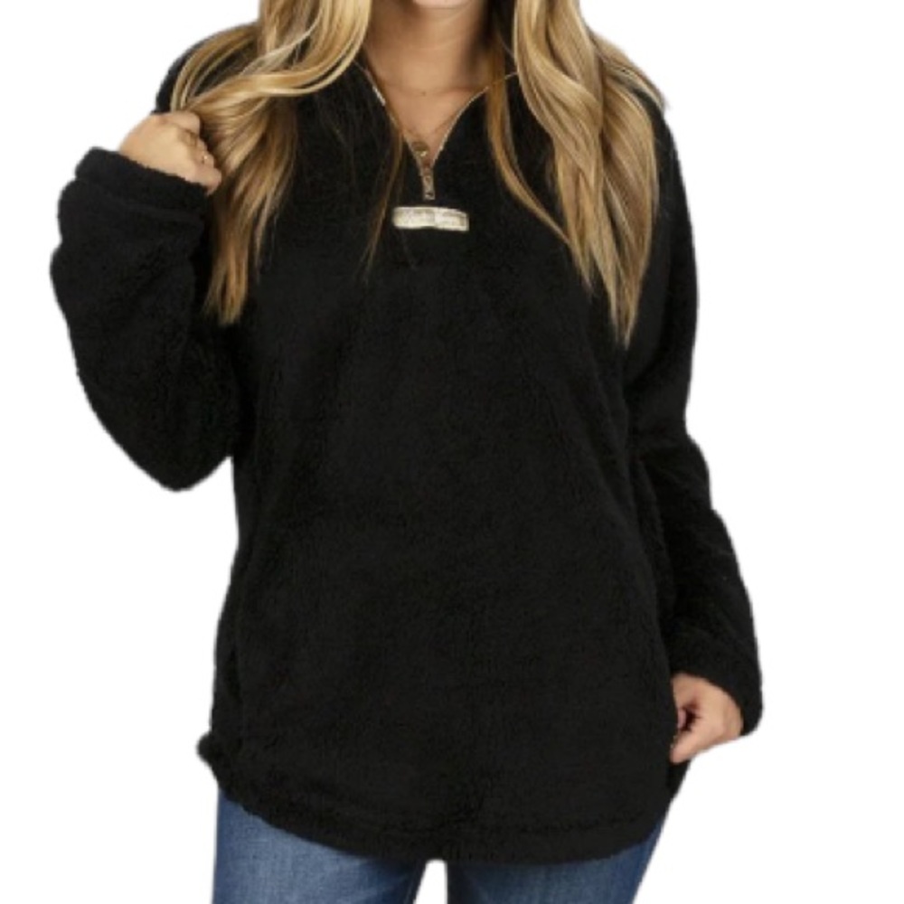 Lauren James Black Linden Sherpa Pullover Top With Pockets Ladies Size XXL EUC